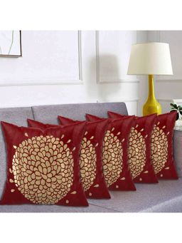 Kuber Industries - Red Rangoli Print Soft Decorative Square Cushion Covers (Pack of 5)