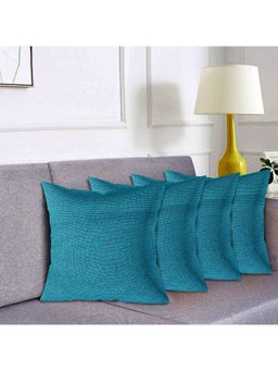 Kuber Industries - Blue Jute Cotton Decorative Square Cushion Covers (Pack of 4)