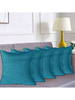 Kuber Industries - Blue Jute Cotton Decorative Square Cushion Covers (Pack of 5)