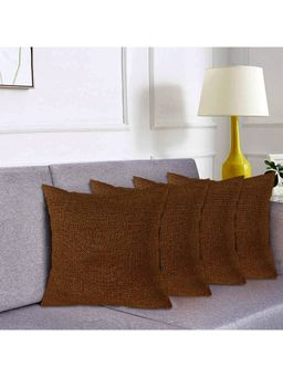 Kuber Industries - Brown Jute Cotton Decorative Square Cushion Covers (Pack of 4)