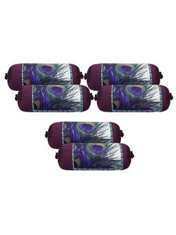 Kuber Industries - Purple Polyester Peacock Feather Print Bolster Covers (Pack of 6)
