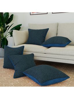 Kuber Industries - Blue Jute Square Couch Cushion Covers (Pack of 5)