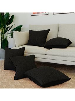 Kuber Industries - Black Jute Square Couch Cushion Covers (Pack of 5)