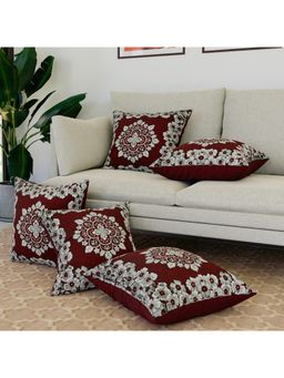 Kuber Industries - Maroon Velvet Square Embossed Couch Cushion Covers (Pack of 5)