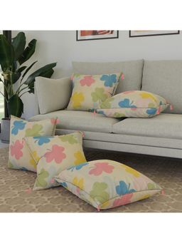 Kuber Industries - Cream Cotton Multi-Flower Design Cushion Covers (Pack Of 5)