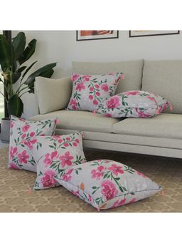 Kuber Industries - Cotton Grey Leaf Print Cushion Covers (Pack of 5)