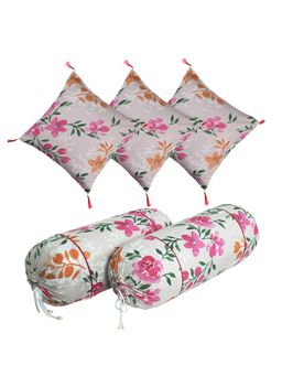 Kuber Industries - Grey Cotton Floral Bolster & Cushion Covers