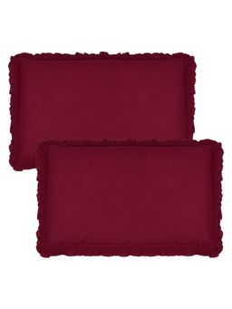 Kuber Industries - Maroon Cotton Luxurious Pleated Frill Border Pillow Covers (Pack Of 2)