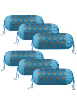 Kuber Industries - Blue Polyester Banarasi Gola Bolster Covers (Pack of 6)