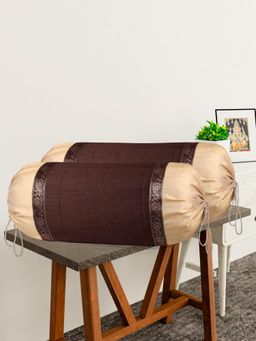 Kuber Industries - Brown Dupion Polyester Lace Design Bolster Covers (Pack of 2)