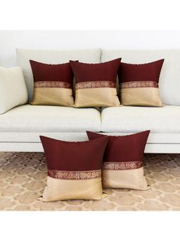 Kuber Industries - Maroon Dupion Polyester Centre Lace Cushion Covers (Pack of 5)