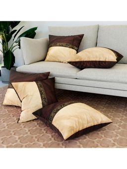 Kuber Industries - Brown Dupion Polyester Centre Lace Cushion Covers (Pack of 5)