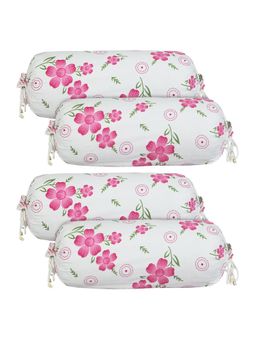 Kuber Industries - White Cotton Pink Circle Flower Bolster Covers (Pack of 4)