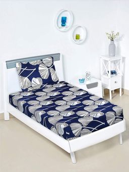 Kuber Industries - Navy Blue Cotton Patta Design Bedsheet with 1 Pillow Cover (Single)