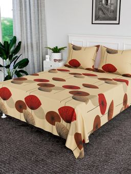Kuber Industries - Beige Cotton Bedsheet with 2 Pillow Covers (Double)