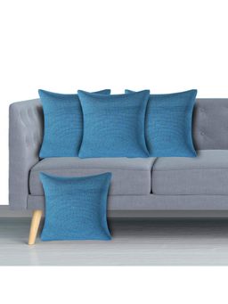 Kuber Industries - Blue Jute Blend Decorative Square Cushion Covers (Pack of 4)