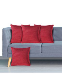 Kuber Industries - Red Jute Blend Decorative Square Cushion Covers (Pack of 4)