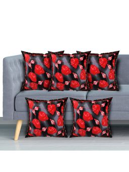 Kuber Industries - Black Flower Print Cotton Decorative Cushion Covers (Pack of 5)