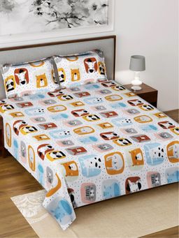 Kuber Industries - Multi-Color Animal Printed Glace Cotton Bedsheet with 2 Pillow Covers (Double)