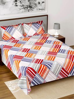 Kuber Industries - Multi-Color Check Printed Glace Cotton Bedsheet with 2 Pillow Covers (Double)