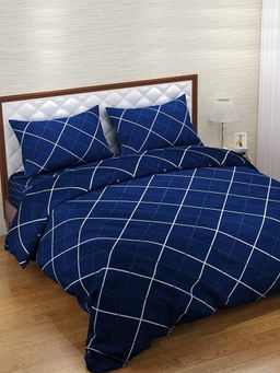 Kuber Industries - Navy Blue Geometric Printed Cotton Bedsheet with 2 Pillow Covers (Double)