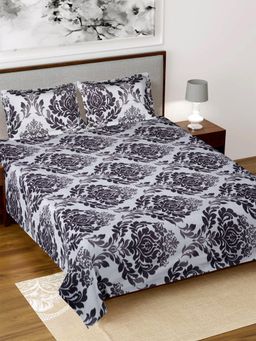 Kuber Industries - White Floral Printed Cotton Bedsheet with 2 Pillow Covers (Double)