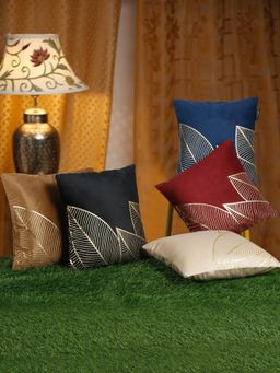 HOSTA HOMES - Soft Velvet Golden Foil Printed Multi-Color Cushion Covers (Pack of 5)