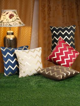 HOSTA HOMES - Soft Velvet Golden Foil Printed Multi-Color Cushion Covers (Pack of 5)