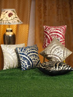HOSTA HOMES - Soft Velvet Golden Foil Printed Multi-Color Cushion Covers (Pack of 5)