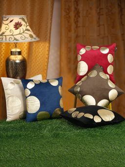 HOSTA HOMES - Soft Velvet Golden Foil Printed Multi-Color Cushion Covers (Pack of 5)