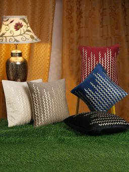 HOSTA HOMES - Soft Velvet Golden Foil Printed Multi-Color Cushion Covers (Pack of 5)