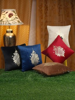 HOSTA HOMES - Soft Velvet Golden Foil Printed Multi-Color Cushion Covers (Pack of 5)