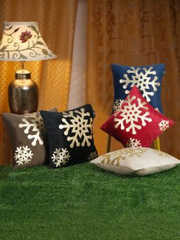 HOSTA HOMES - Soft Velvet Golden Foil Printed Multi-Color Cushion Covers (Pack of 5)