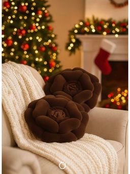 BAJO'S - Brown Rose Decorative Cushions (Pack of 2)