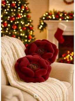 BAJO'S - Maroon Rose Decorative Cushions (Pack of 2)