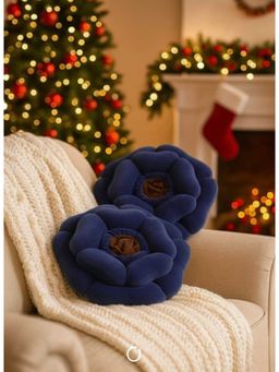 BAJO'S - Navy Blue Rose Decorative Cushions (Pack of 2)