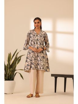 Alaya by Stage3 - Beige and Blue A Line Floral Print Kurta and Pant (Set of 2)