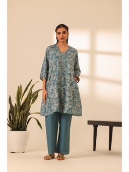 Alaya by Stage3 - Blue Floral Print A Line Kurta and Pant (Set of 2)
