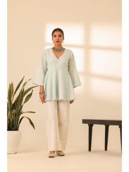 Alaya by Stage3 - Sky Blue Embroidered Peplum Kurti and Pant (Set of 2)