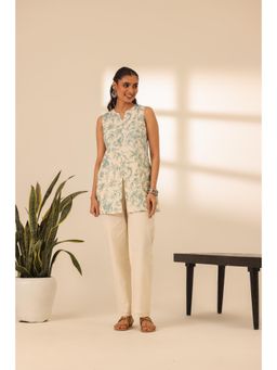 Alaya by Stage3 - Cream and Green Embroidered Kurti and Pant (Set of 2)