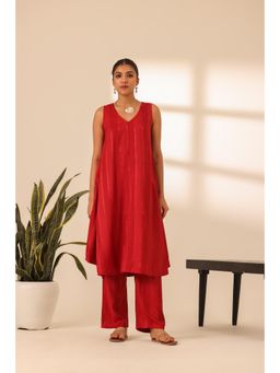 Alaya by Stage3 - Cherry Red Stripes Woven Co-Ord (Set of 2)