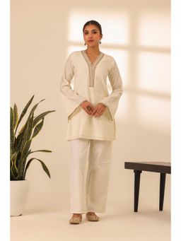 Alaya by Stage3 - Moonlight Off White Embroidered Kurti and Pant (Set of 2)