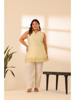 Alaya by Stage3 - Yellow Embroidered Short Kurti and Pant (Set of 2)