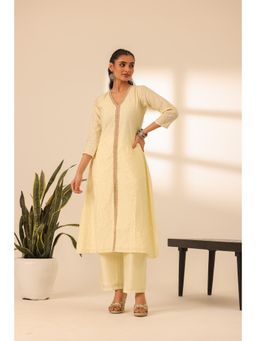 Alaya by Stage3 - Light Yellow A Line Embroidered Kurta and Pant (Set of 2)