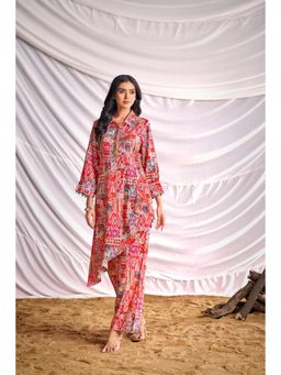 BulBul - Women Red Printed Mirror Work Co-Ord (Set of 2)