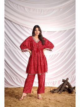 BulBul - Women Red Bandhani Printed Co-Ord (Set of 2)