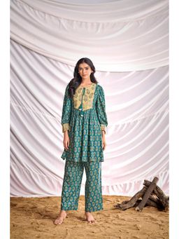BulBul - Women Teal Paisley Printed Co-Ord (Set of 2)