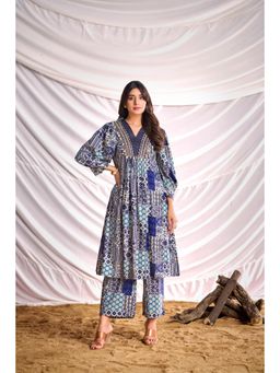 BulBul - Women Blue Mixed Pattern Digital Printed Co-Ord (Set of 2)