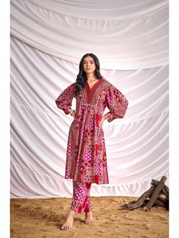 BulBul - Women Red Mixed Pattern Digital Printed Co-Ord (Set of 2)