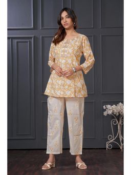 BulBul - Women Beige and Off White Floral Print Co-Ord (Set of 2)